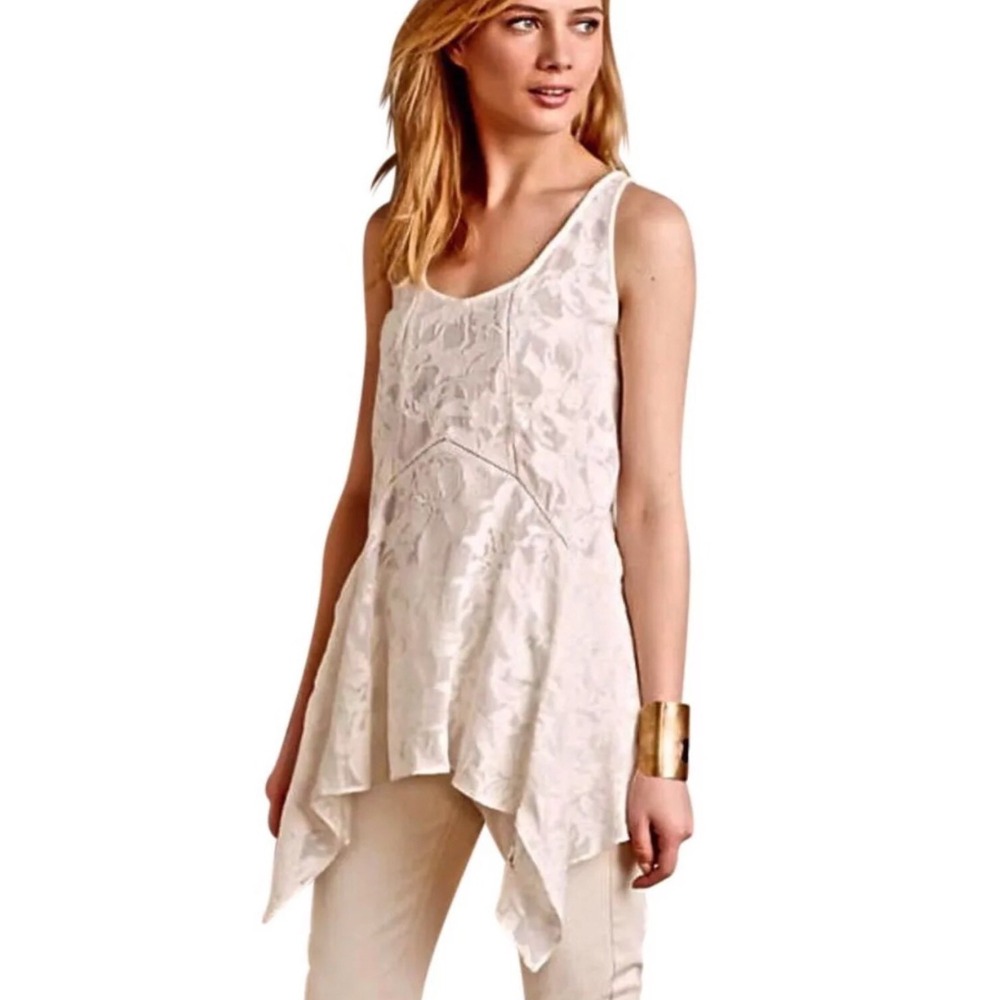 Anthropologie High Low Lace Top Small 2 4 Ivory Tank Vanessa Virginia Sheer